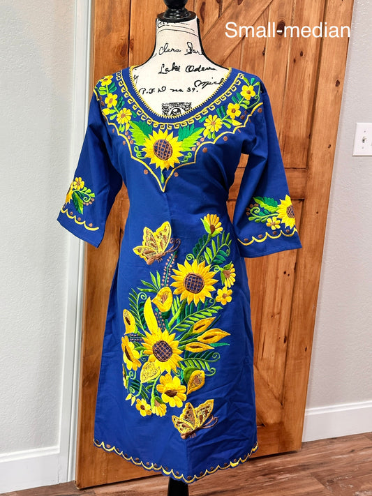 Sunflower Dress- Embroidery Dress S-M