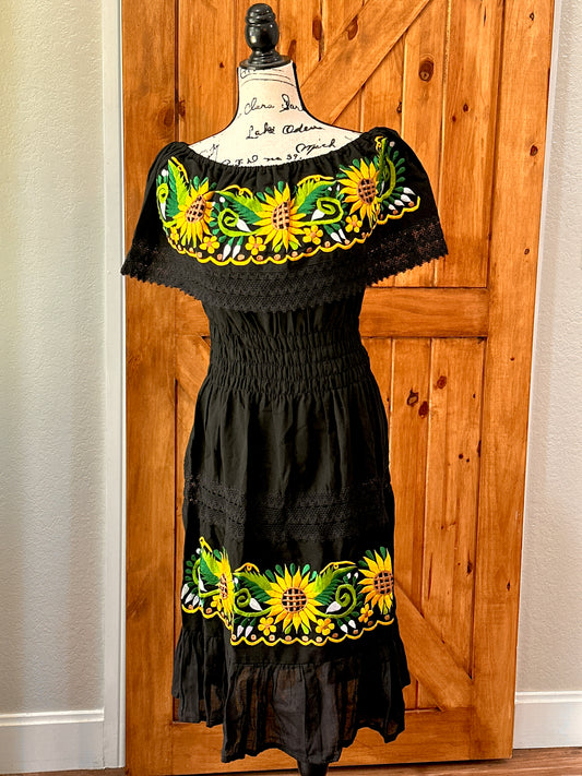 Sunflower Dress- Embroidery Dress large