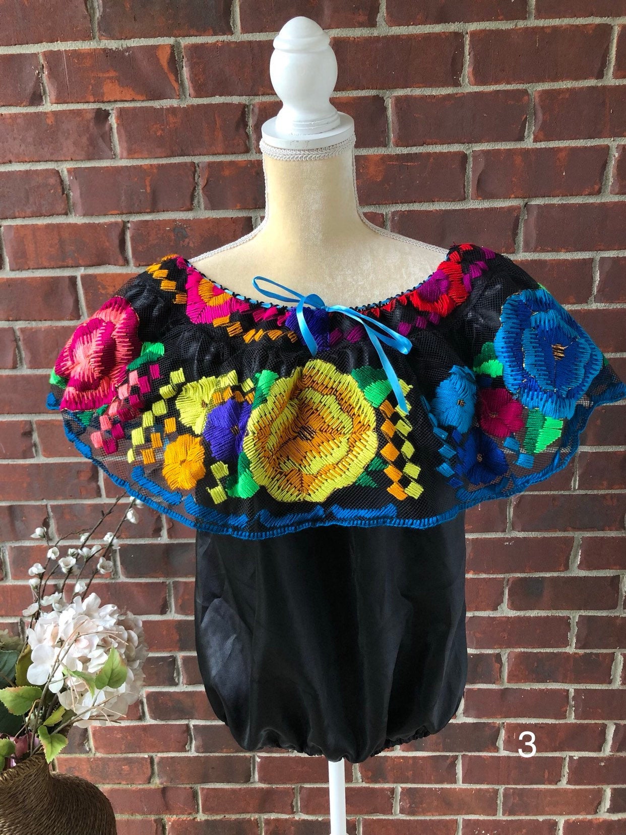 S-M Chiapas Top, Mexican Chiapaneca Blouse, Fiesta Blouse, Cinco De Mayo Top, Off shoulders Mexican Blouse, S-M