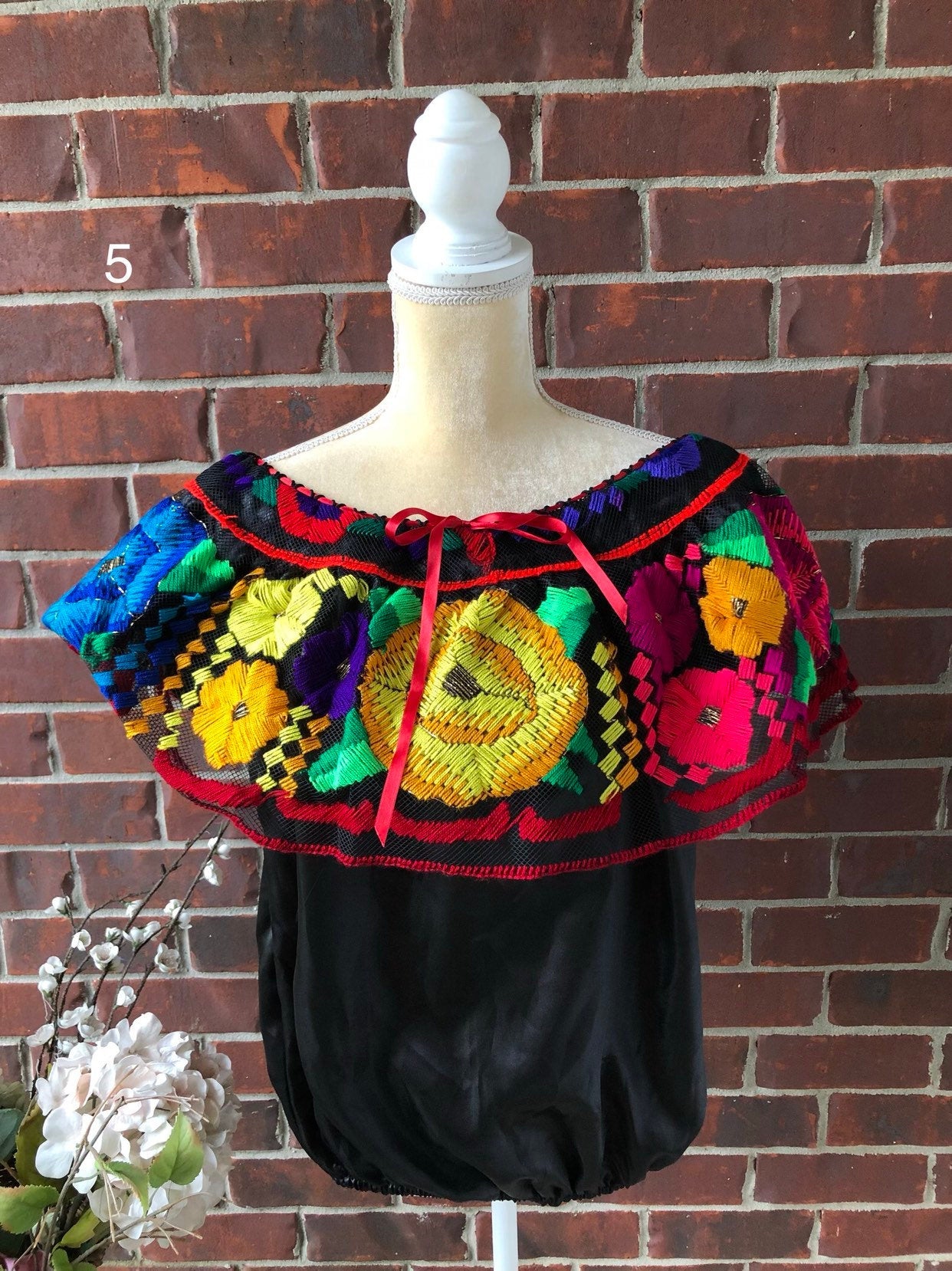 S-M  Chiapas Top, Mexican Chiapaneca Blouse, Fiesta Blouse, Cinco De Mayo Top, Off shoulders Mexican Blouse, S-M