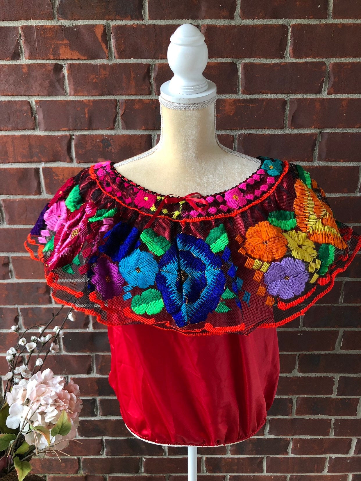 S-M  Chiapas Top, Mexican Chiapaneca Blouse, Fiesta Blouse, Cinco De Mayo Top, Off shoulders Mexican Blouse, S-M