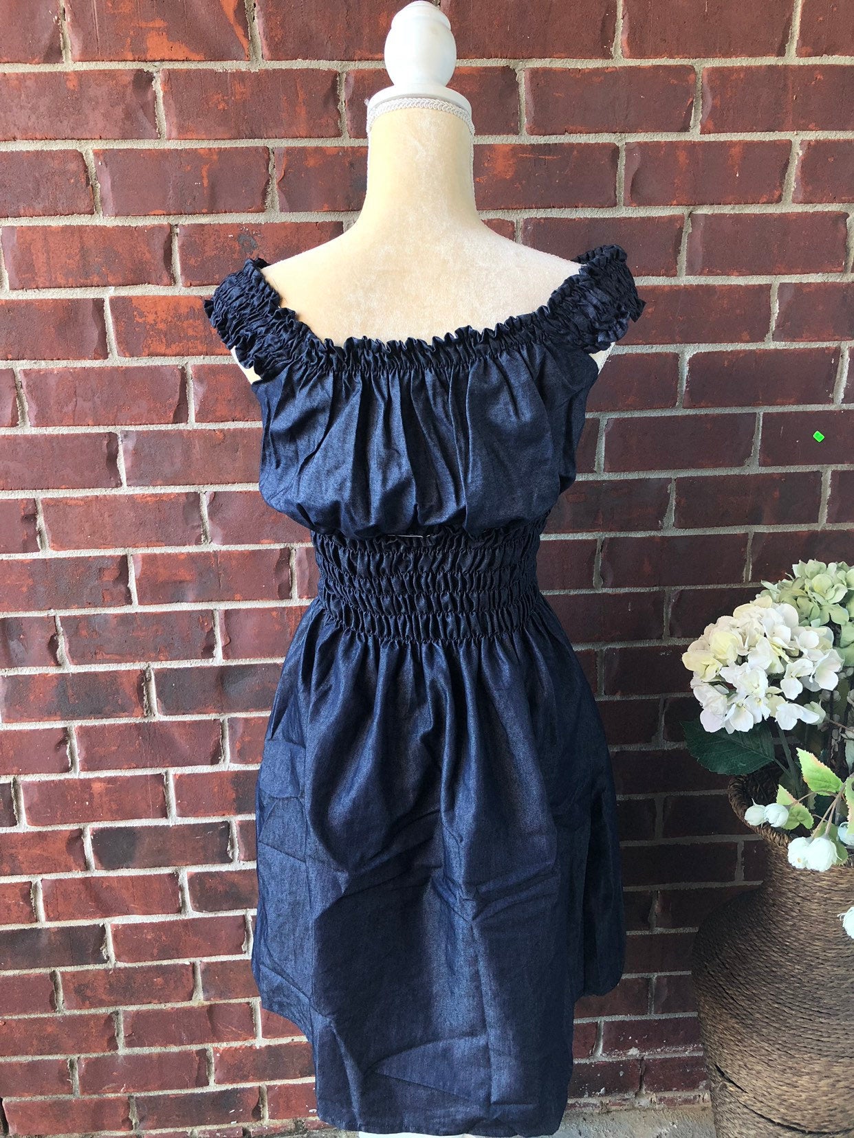 Mexican Denim Dress, Small- Median- Hand Embroidery Dress, Fiesta Dress