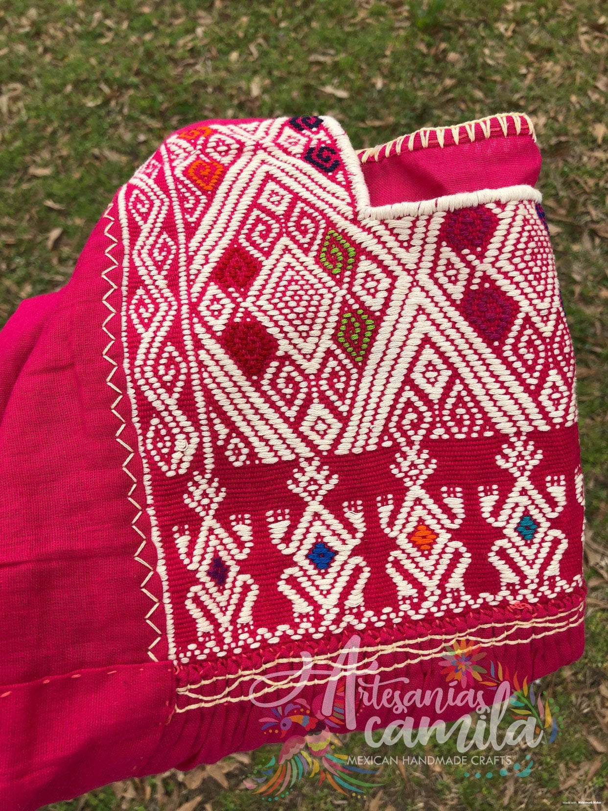 San Andres Mexican Blouse- small- median Embroidery Blouse Hot pink