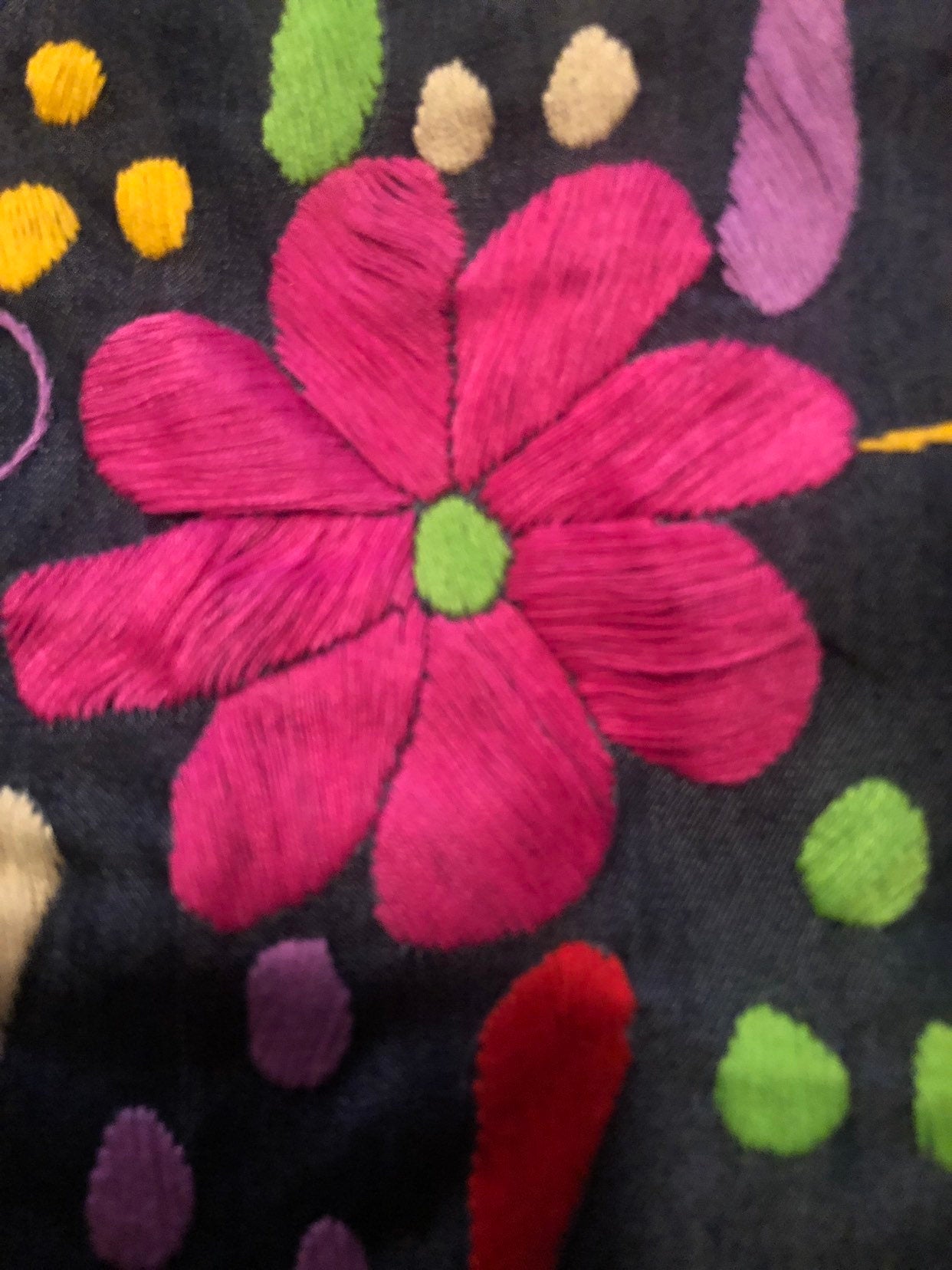 Mexican Hand Embroidery Dress- One size Small- median Fiesta Dress - Jean Mexican Dress