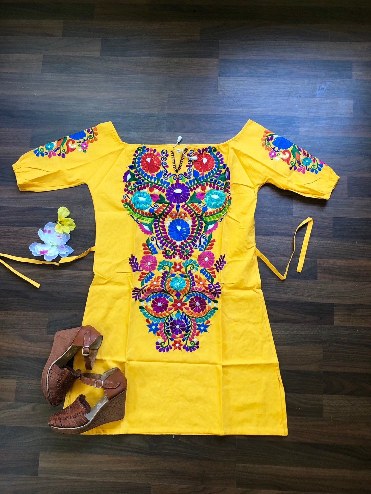 Mexican Dress- Fiesta Dress Embroidery- Small- Median- Floral Dress Mexican Dress- Fiesta Dress Embroidery- Small- Median- Floral Dress