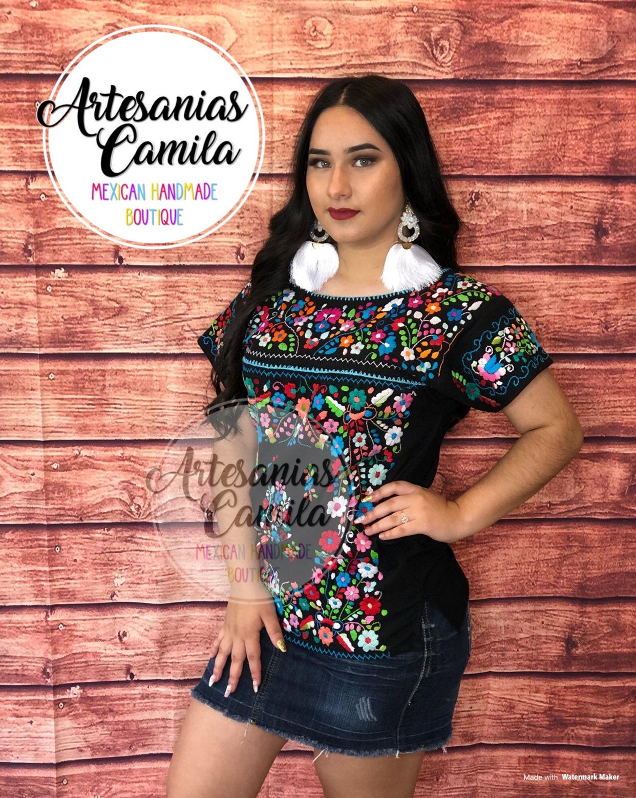 Small Mexican Rococo Embroidery Top, Fiesta Blouse Small, Hand Embroidery blouse