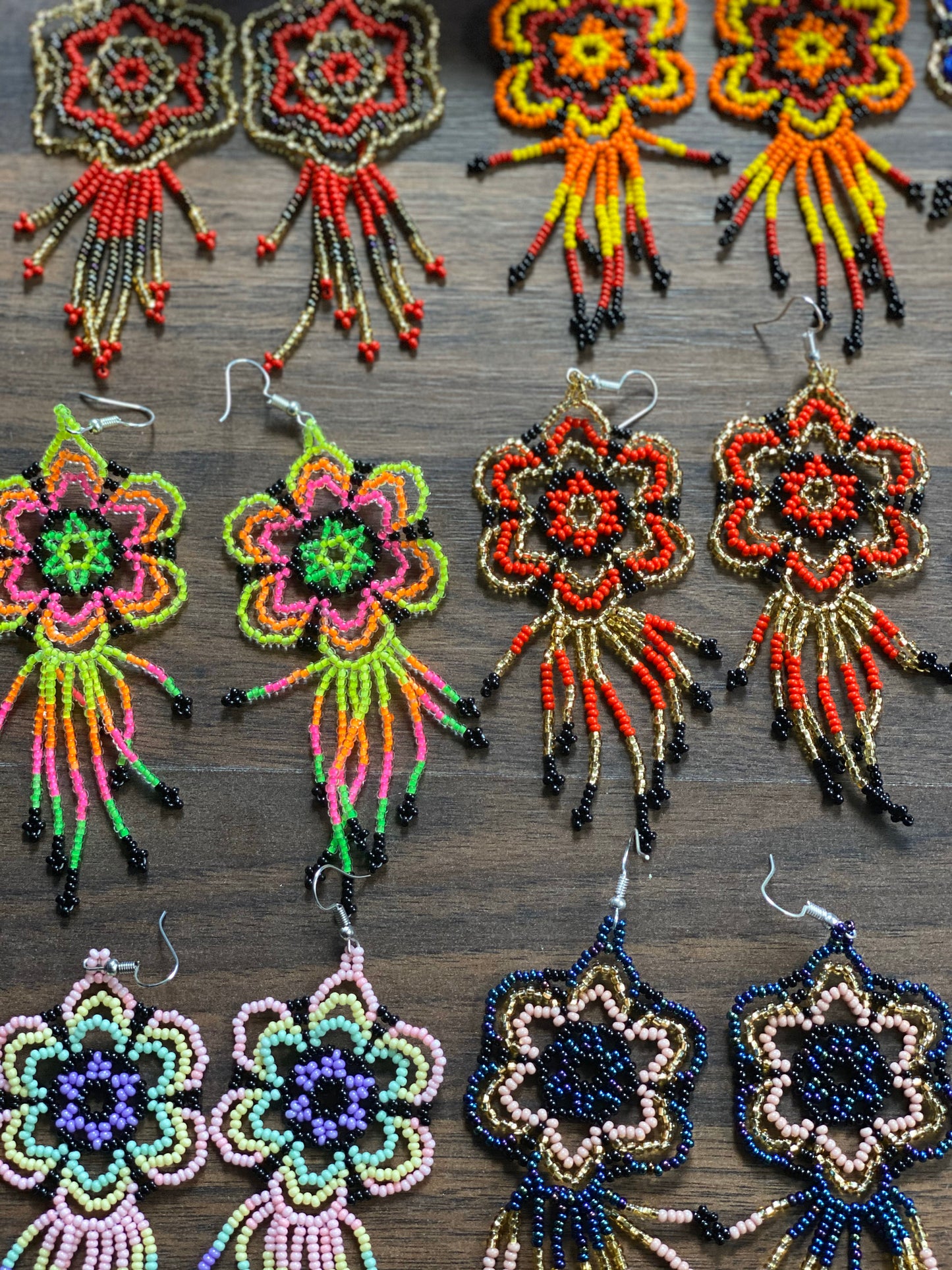 Mexican Huichol Earrings- Floral Boho Style Earrings