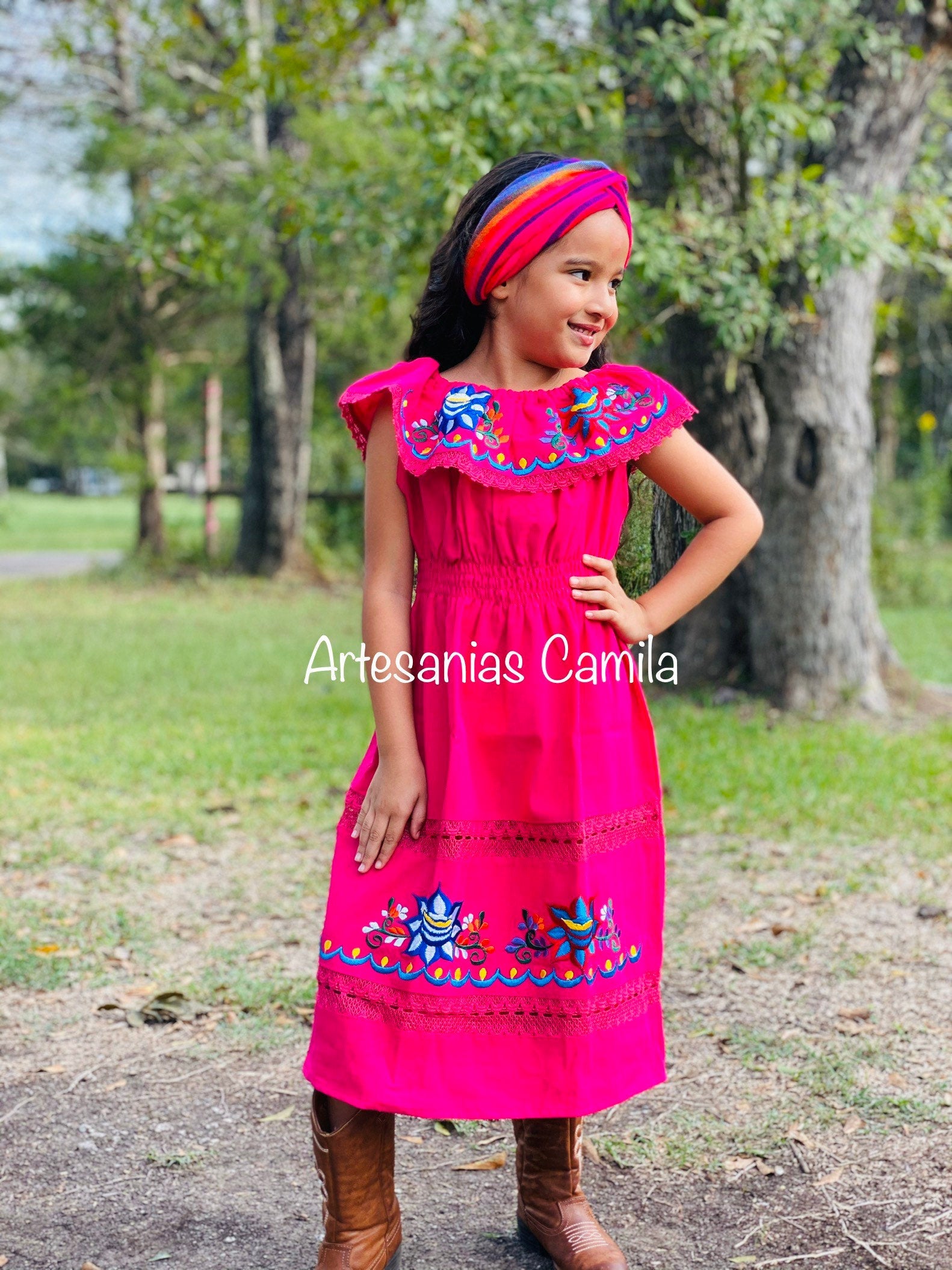 Girl's Toddler Mexican Fiesta Floral Embroidered Dress All SIzes Artesanias Camila Girl's Toddler Mexican Fiesta Floral Embroidered Dress All SIzes Artesanias Camila