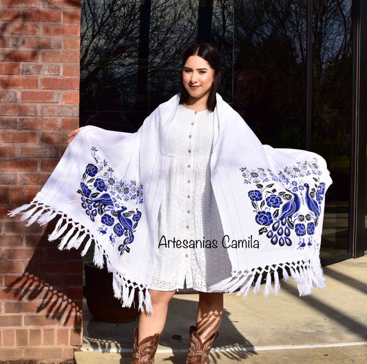 White Peacock hand painted shawls