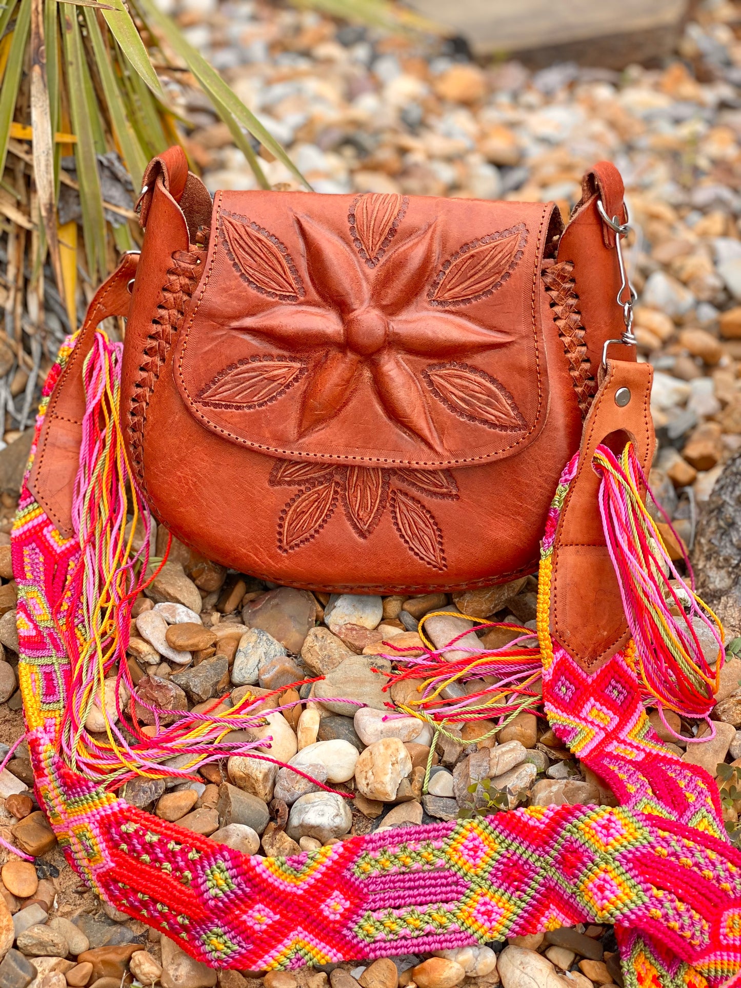 Tooled Boho Leather Crossbody Bag