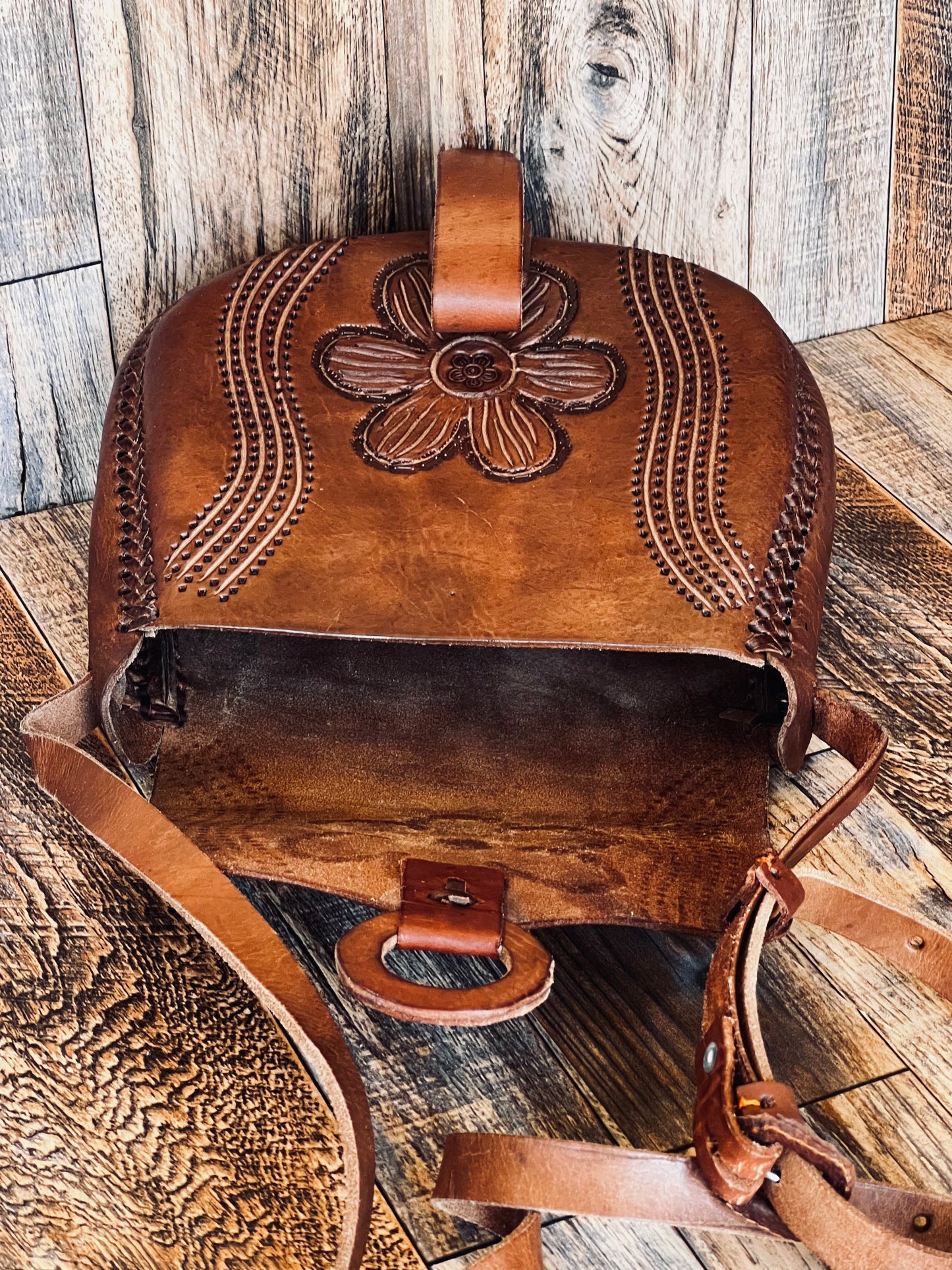 Tooled Boho Leather Crossbody Bag