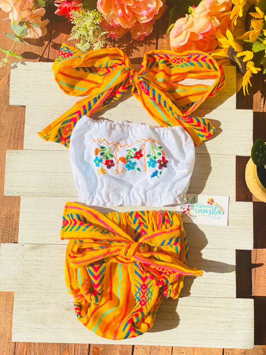 Yellow Floral Romper/ Baby Bloomers