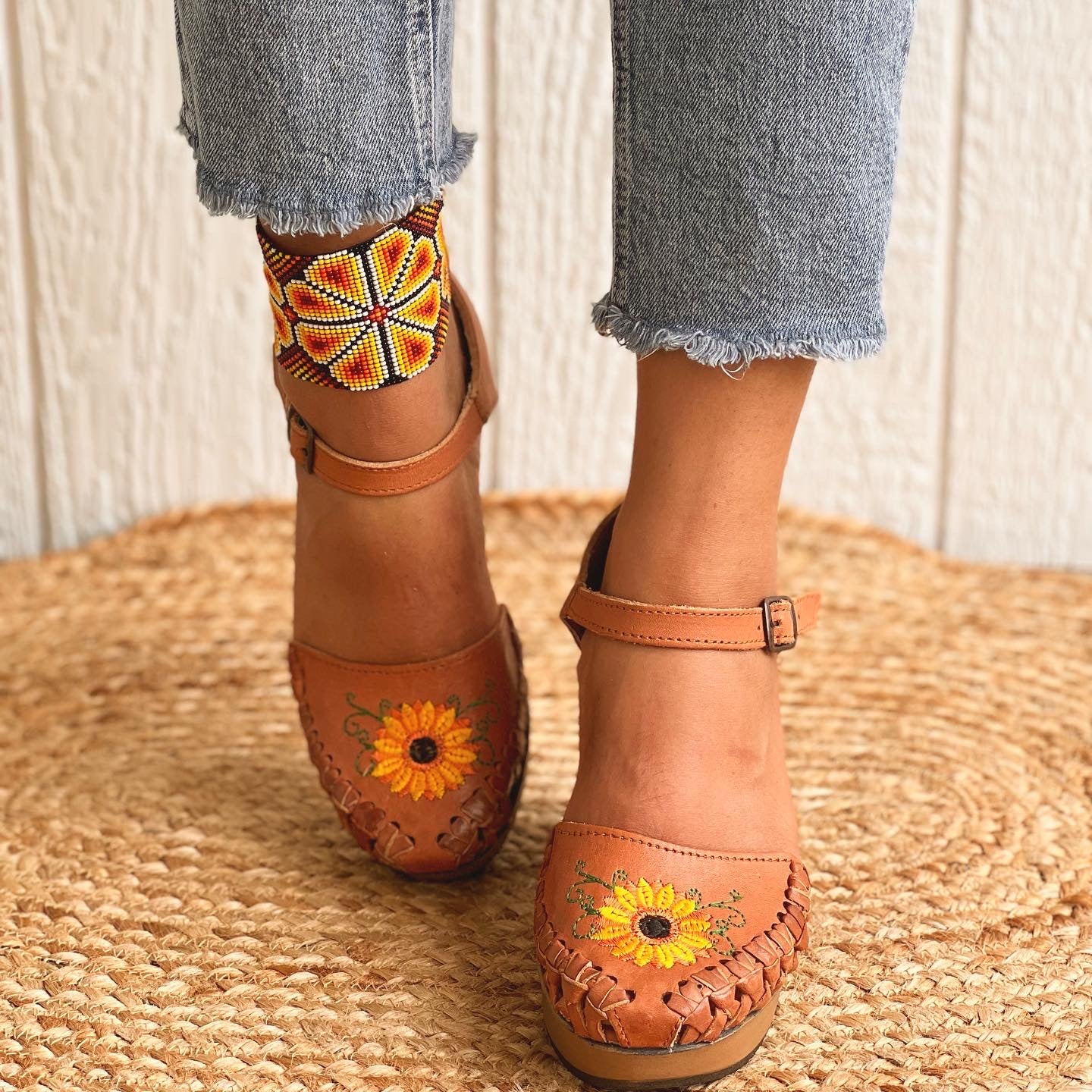 Sunflower embroidery heels