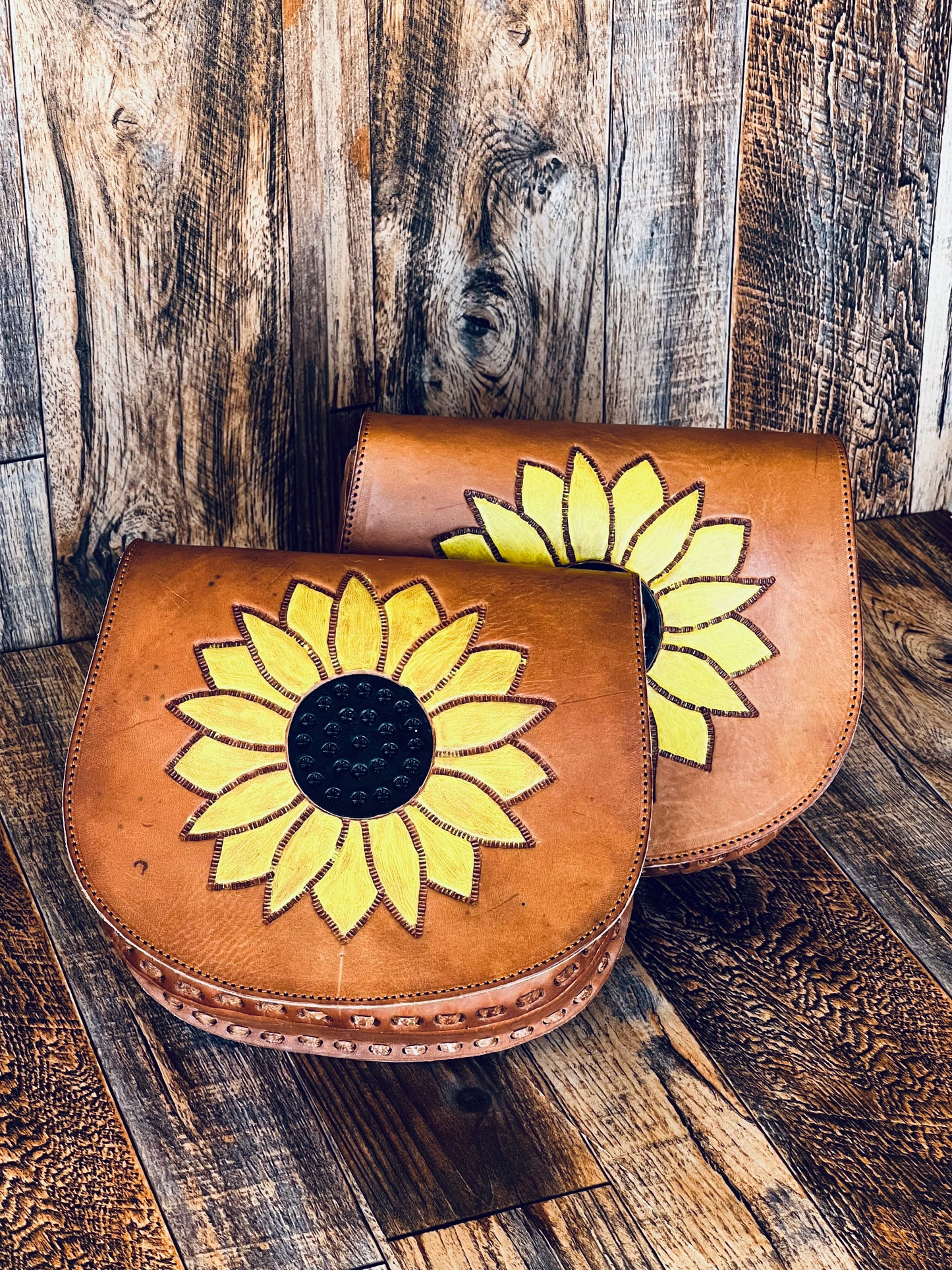 Sunflower Tooled Boho Leather Crossbody Bag