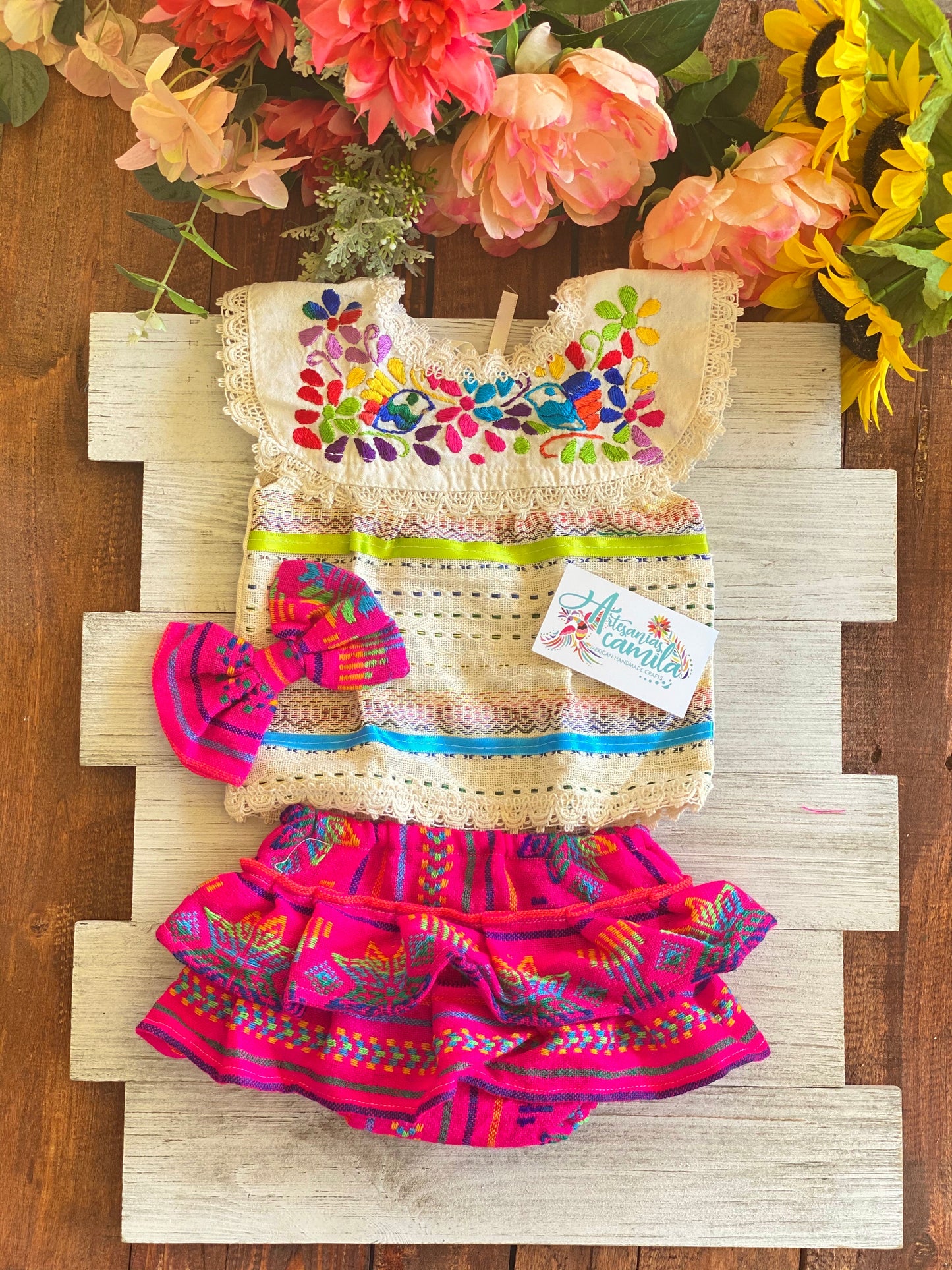 Pink Telar Paloma Baby Floral Set/ Baby Bloomers