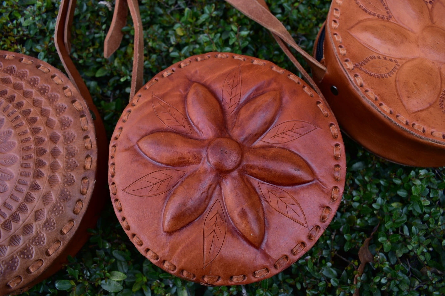 Circle Tooled Leather Crossbody Bag