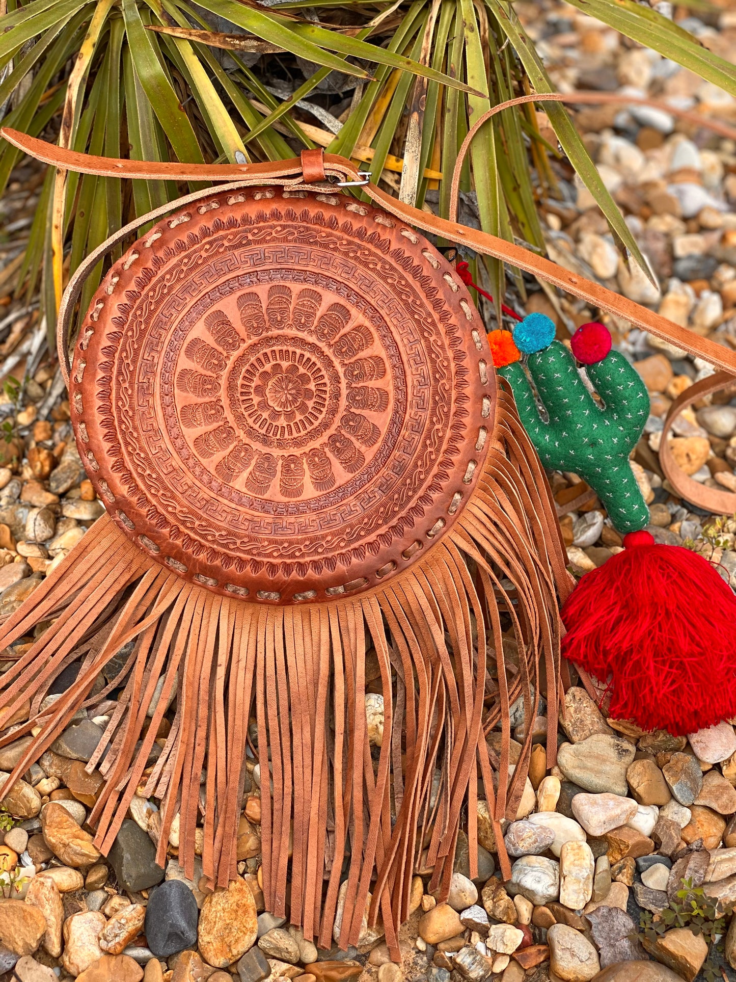 Tooled Boho Leather Crossbody Bag