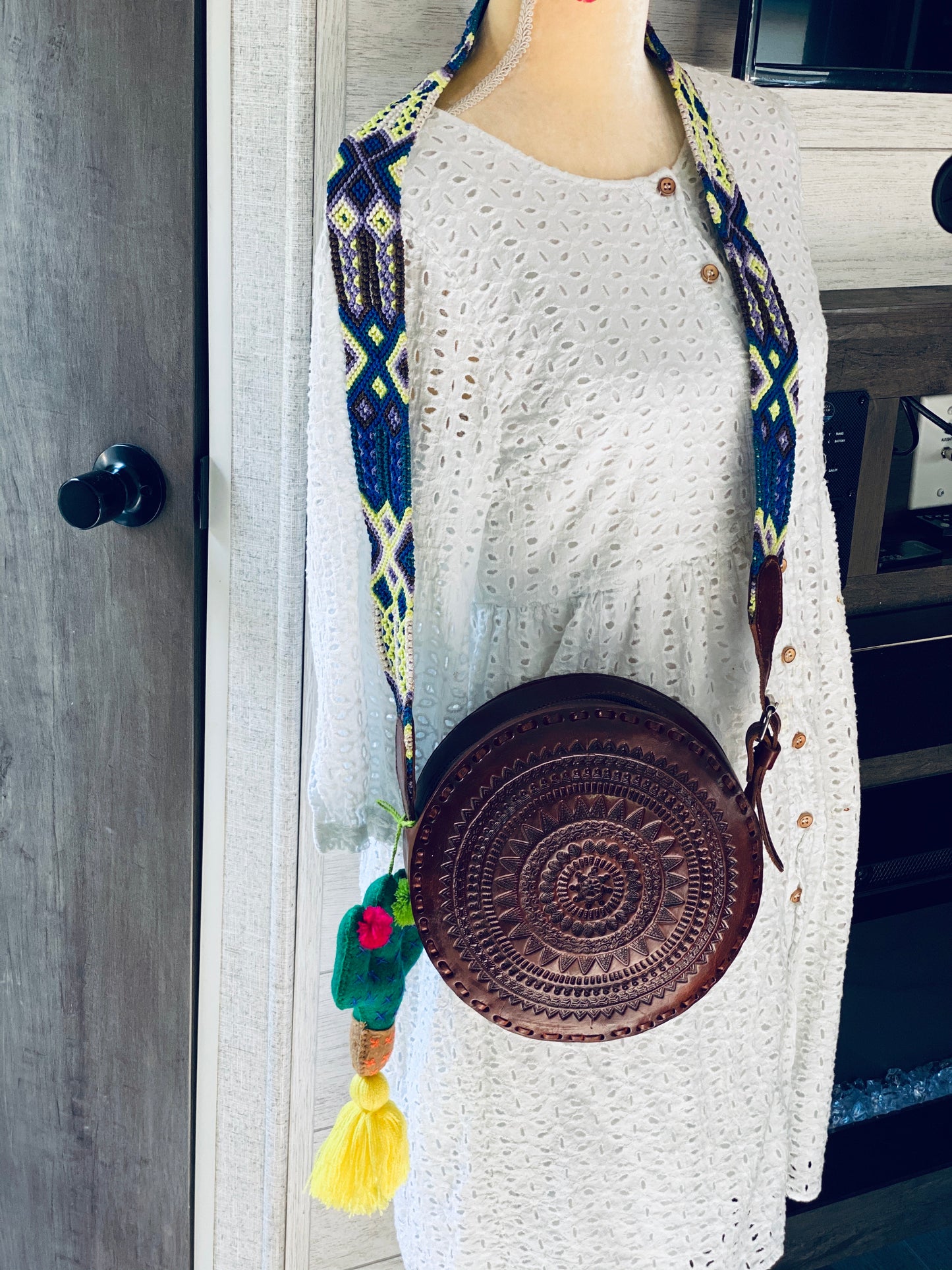 Tooled Boho Leather Crossbody Bag