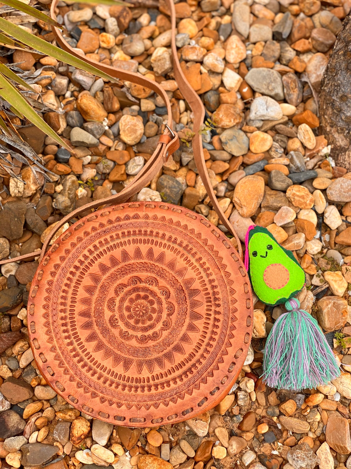 Tooled Boho Leather Crossbody Bag