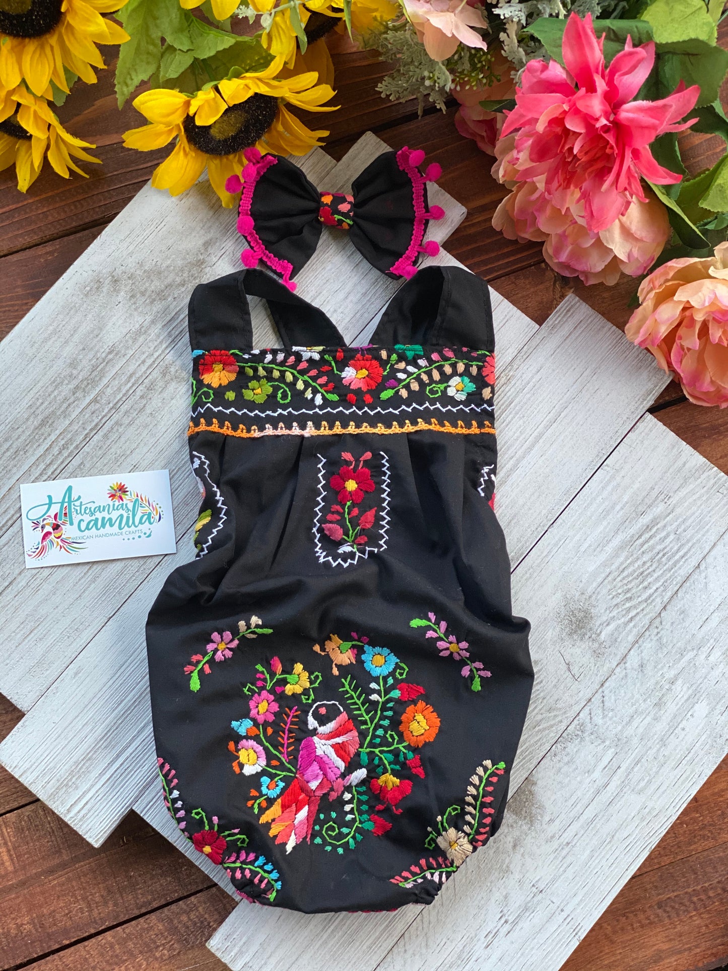 Black Floral Romper/ Baby Bloomers