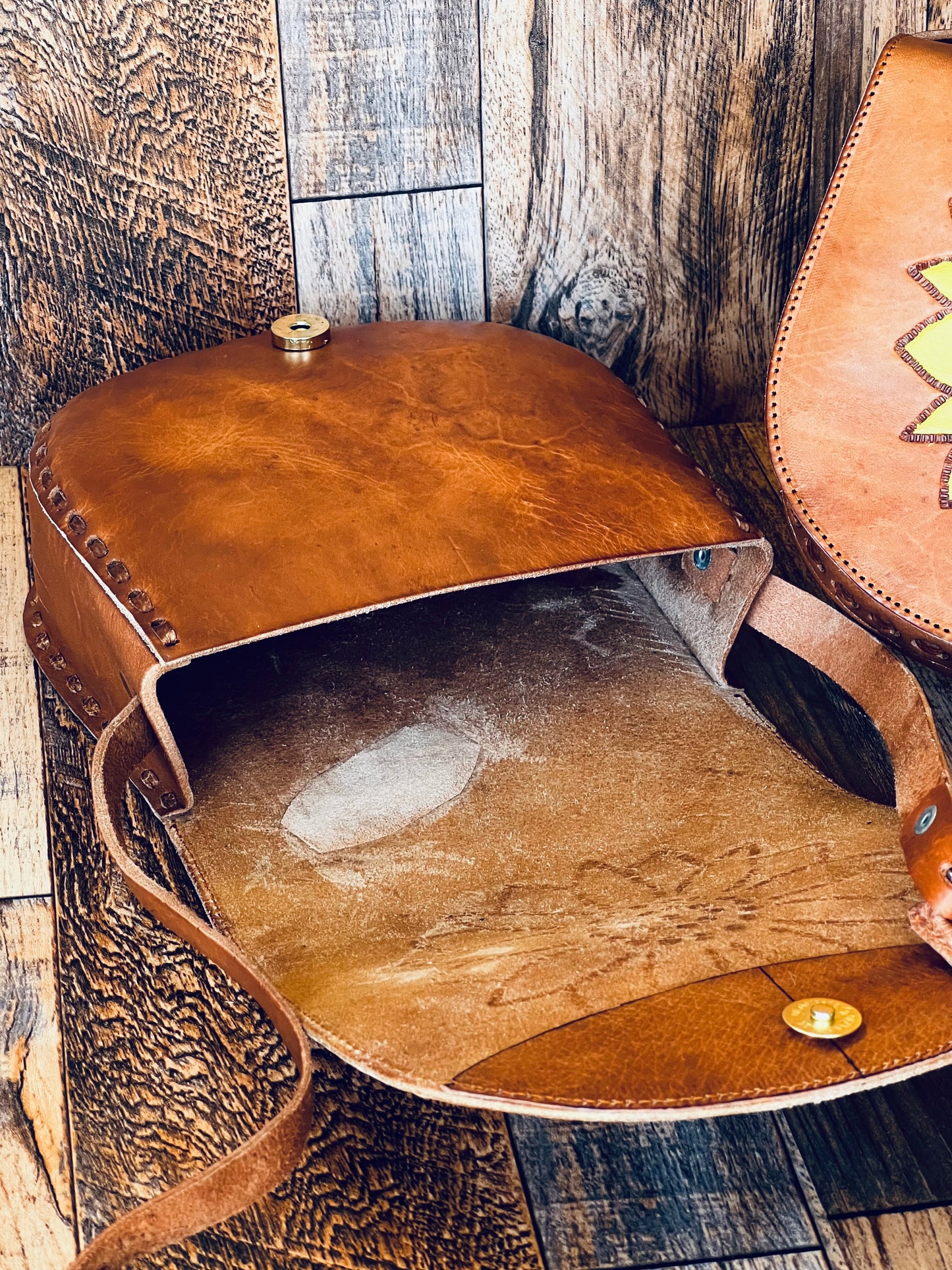 Sunflower Tooled Boho Leather Crossbody Bag