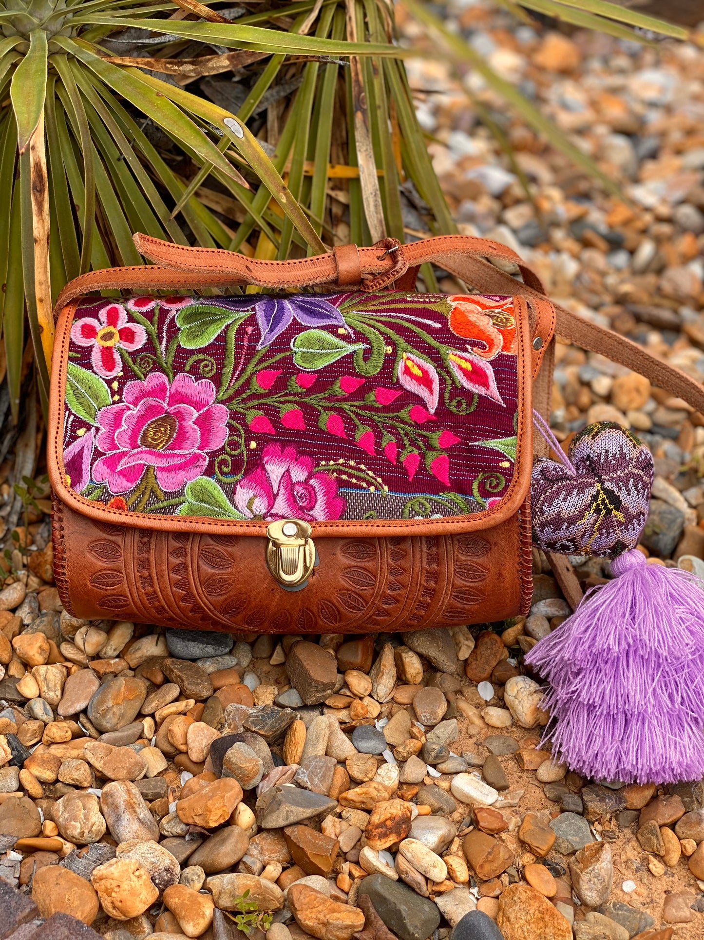 Tooled Boho Leather Crossbody Bag