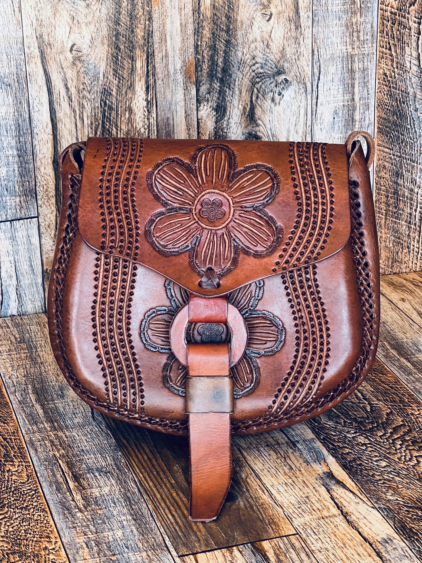 Tooled Boho Leather Crossbody Bag
