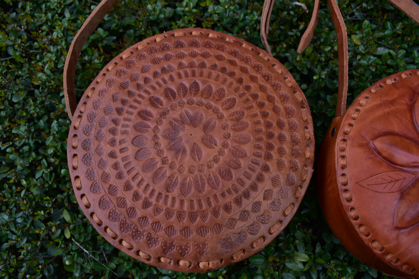 Circle Tooled Leather Crossbody Bag