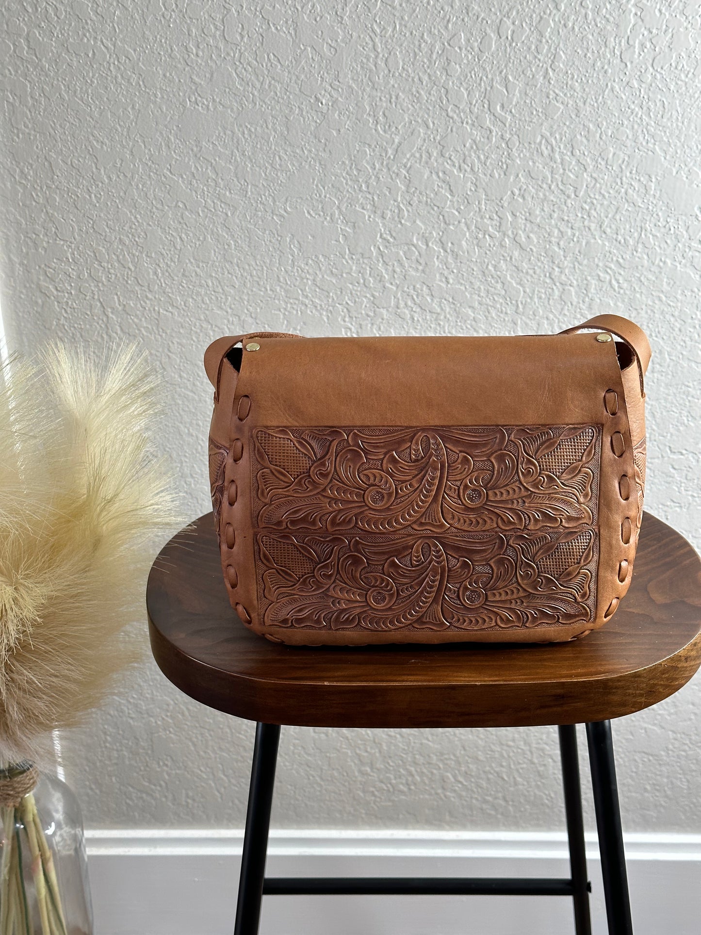 Tooled Leather Crossbody Bag Cognac