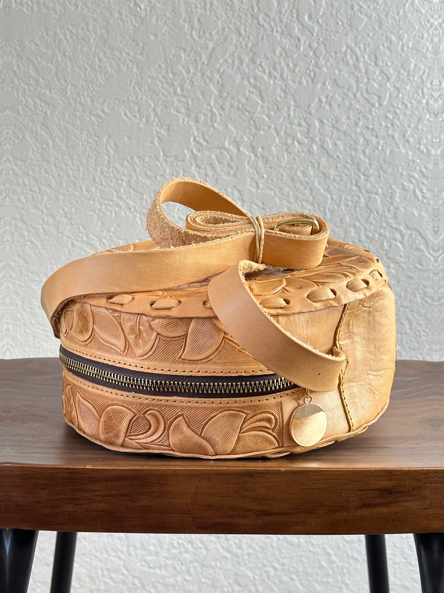 Tooled Tan Leather Crossbody Bag