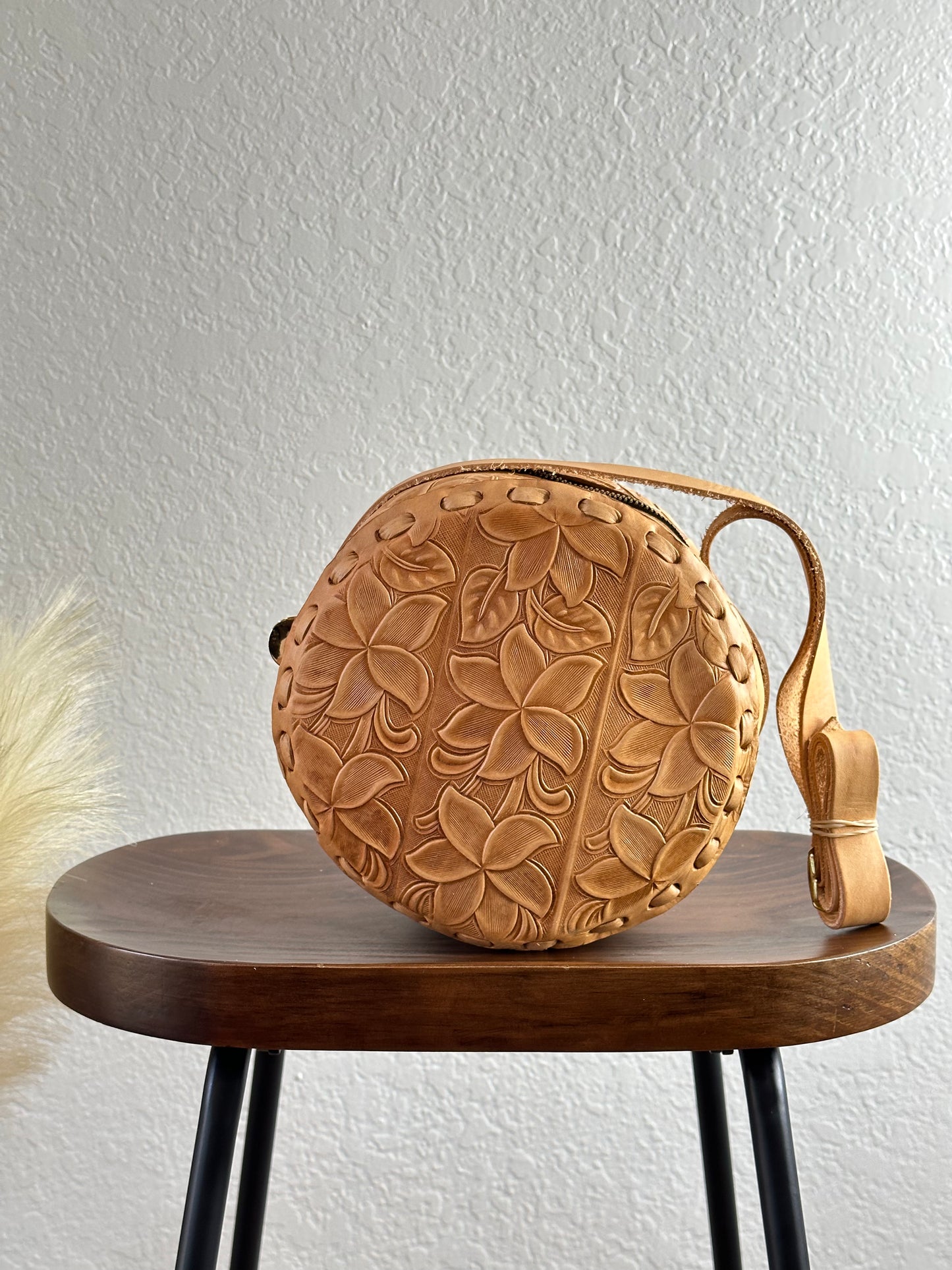 Tooled Tan Leather Crossbody Bag