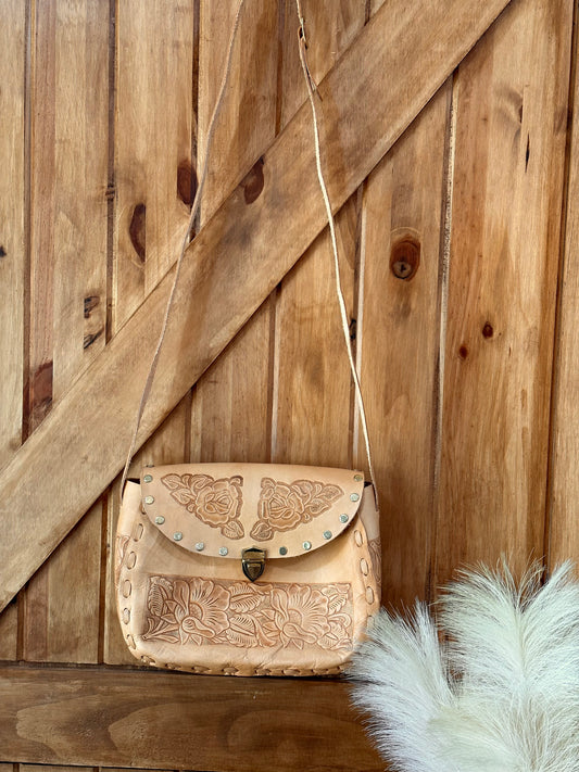 Tooled Leather Crossbody Bag