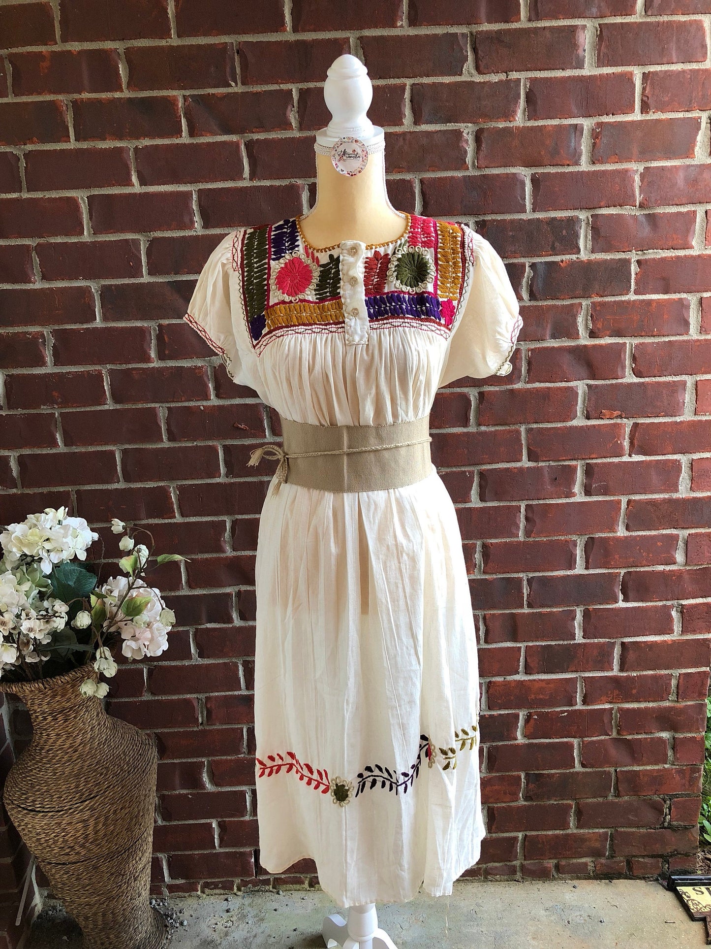 Mexican Maxi Rococo Dress| Belt included | Fiesta Dress