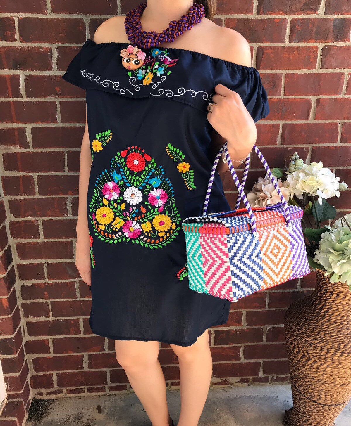 Off the shoulder shop mexican embroidered dress