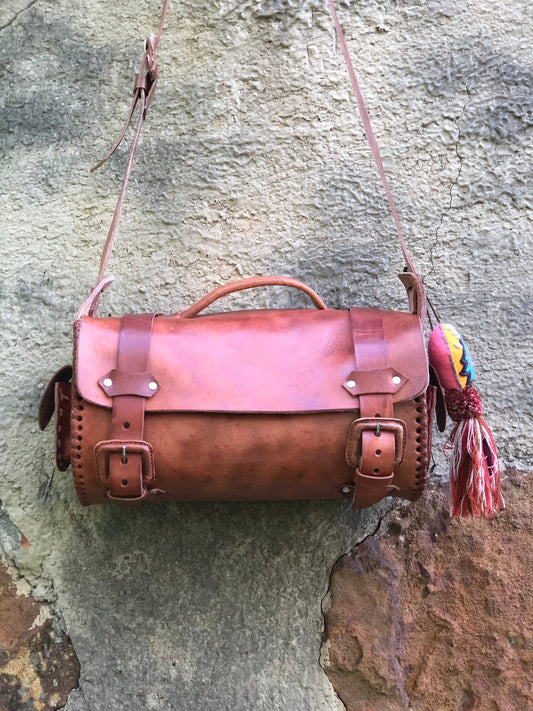 Mexican Tooled Leather Crossbody Bag- Includes Tassel- Large size