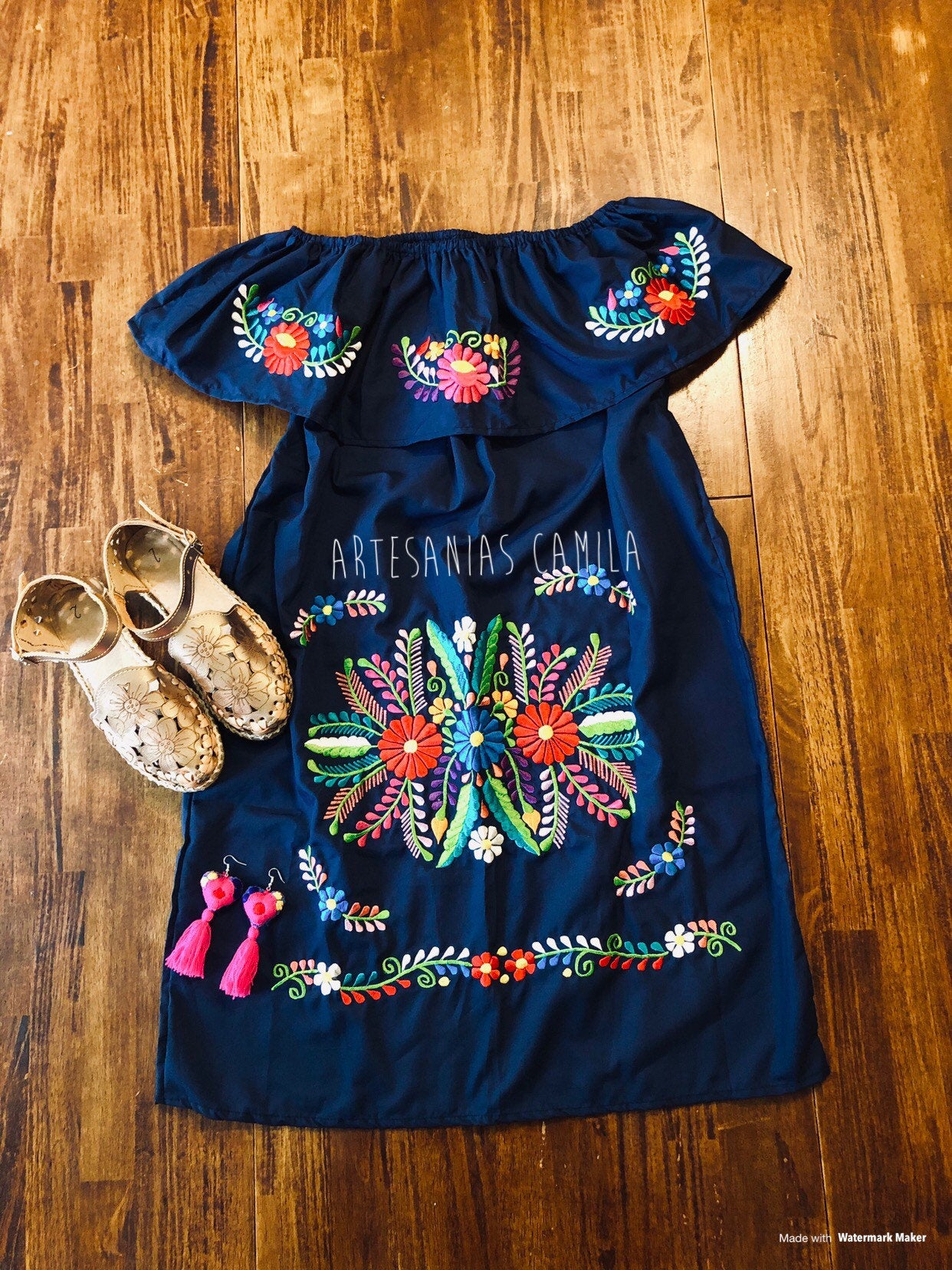 Mexican Dress , Off Shoulders Mexican Dress, Fiesta Dress , Small- med – Artesanias Camila
