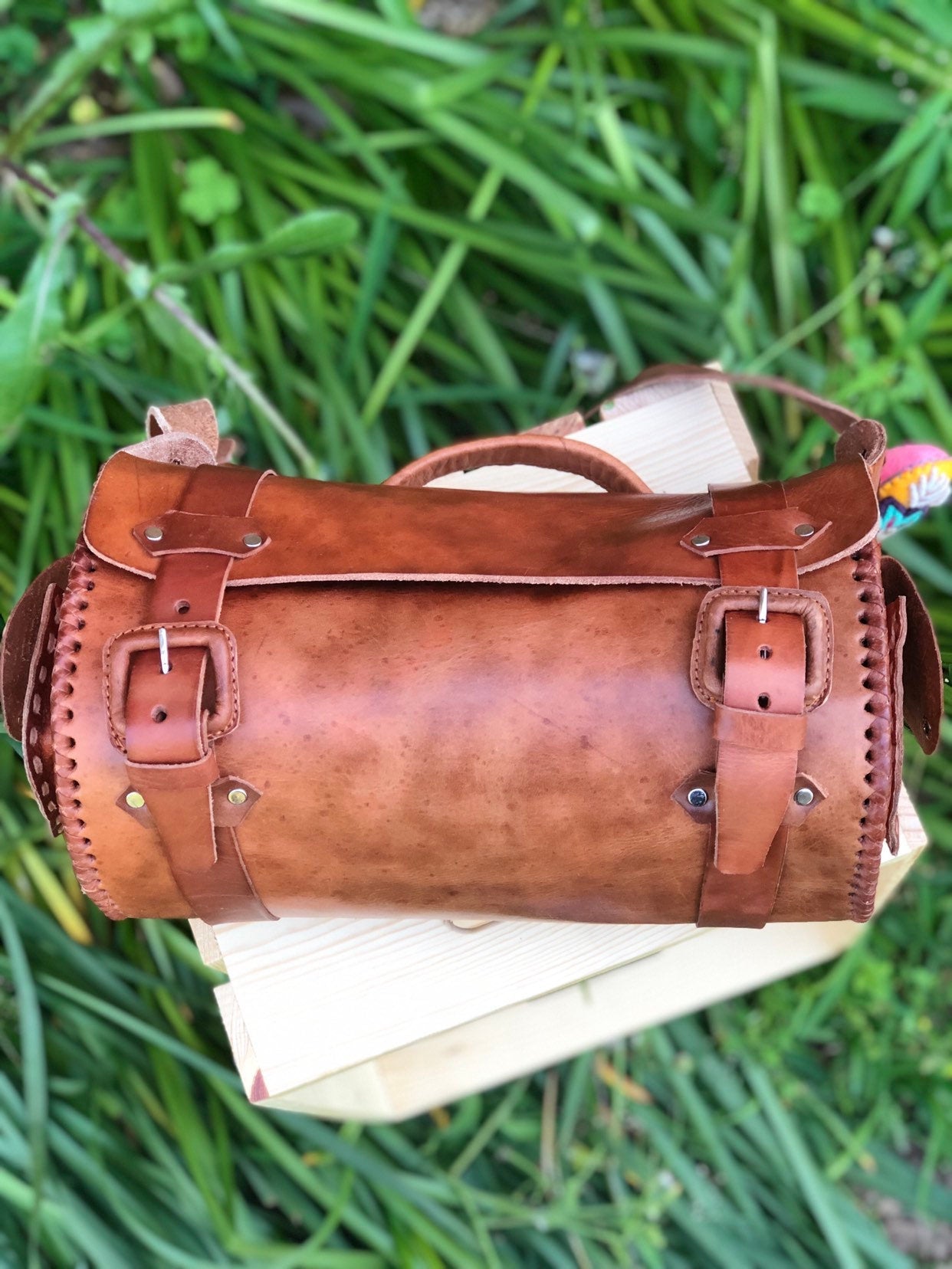 Mexican Tooled Leather Crossbody Bag- Includes Tassel- Large size