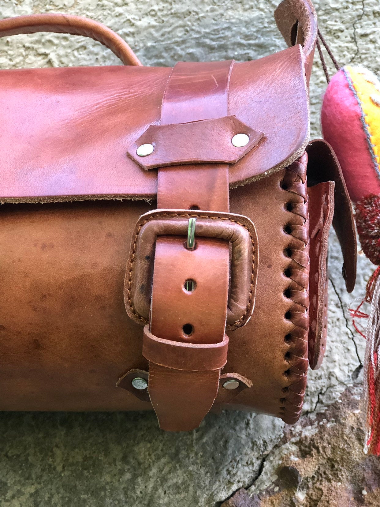 Mexican Tooled Leather Crossbody Bag- Includes Tassel- Large size