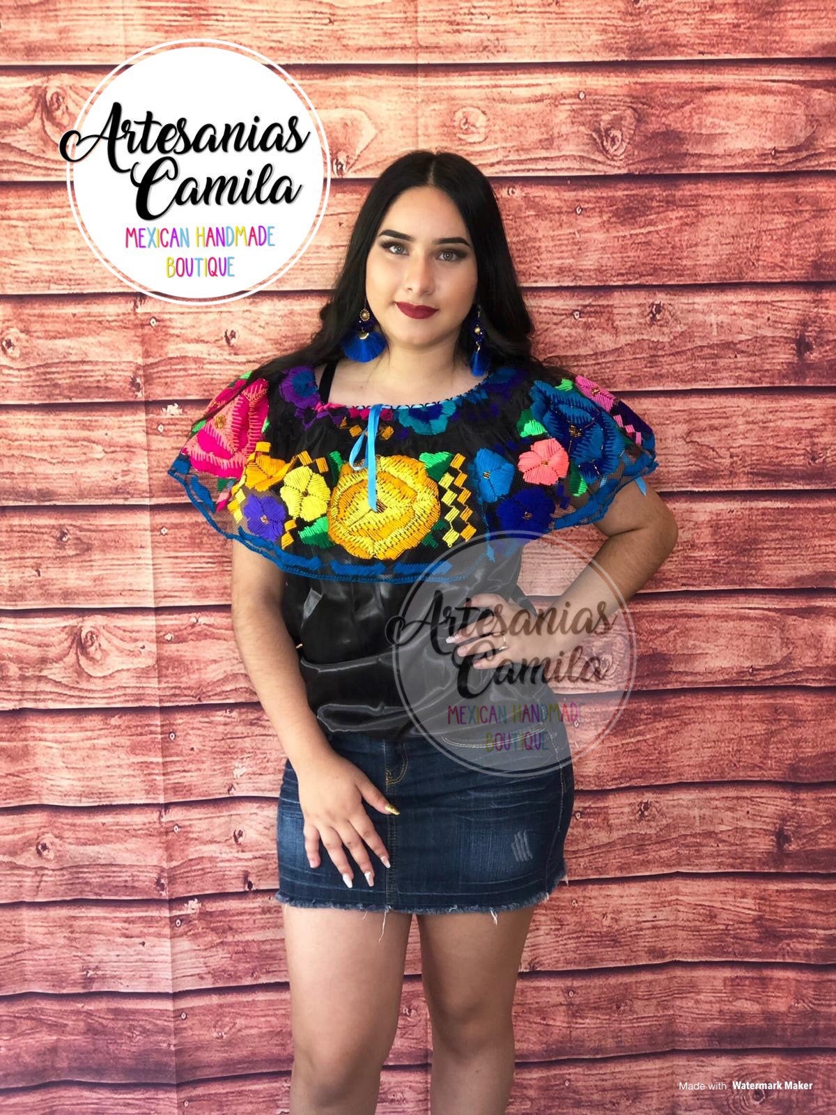 S-M  Chiapas Top, Mexican Chiapaneca Blouse, Fiesta Blouse, Cinco De Mayo Top, Off shoulders Mexican Blouse, S-M