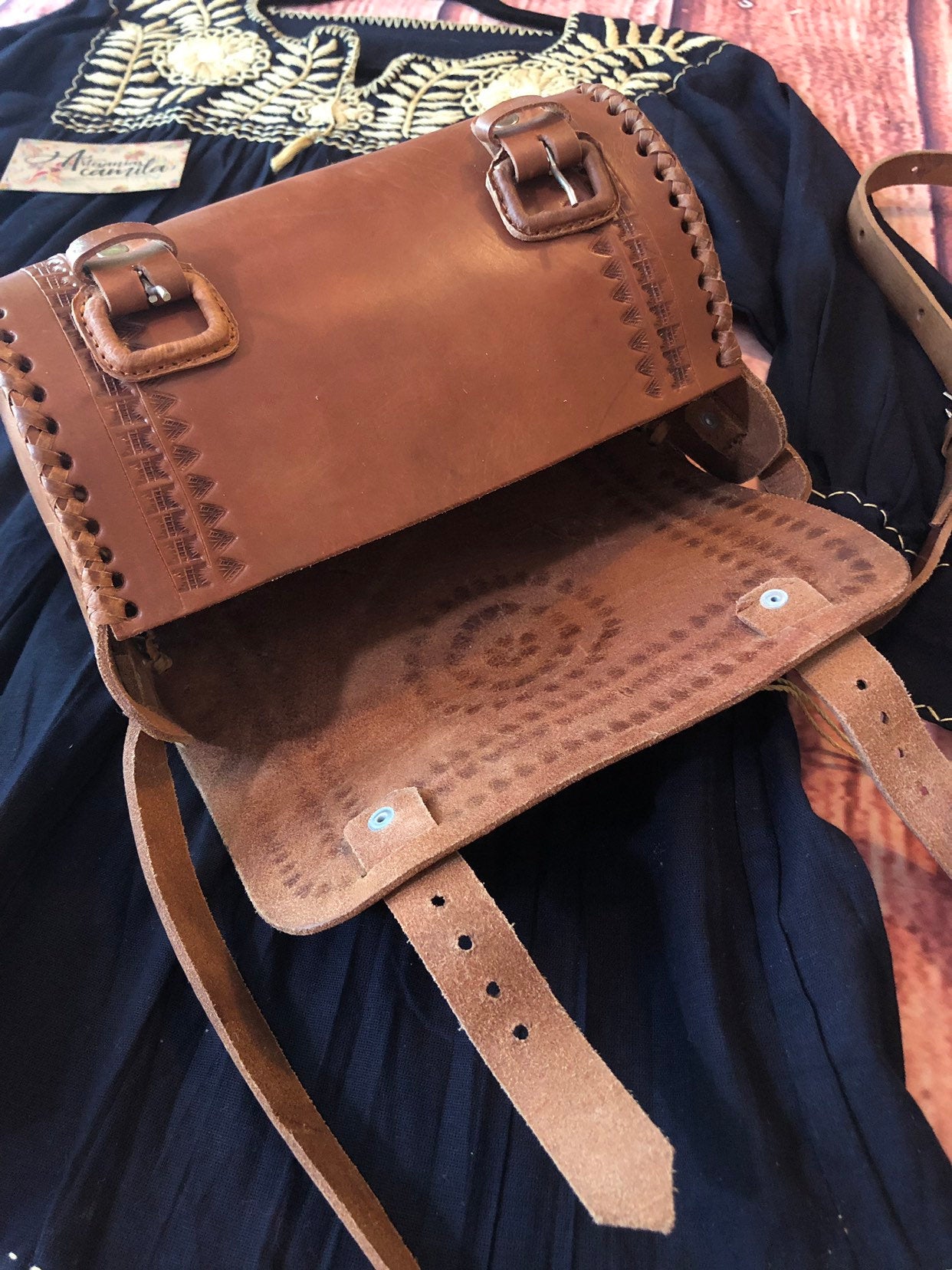 Tooled Leather Crossbody Bag