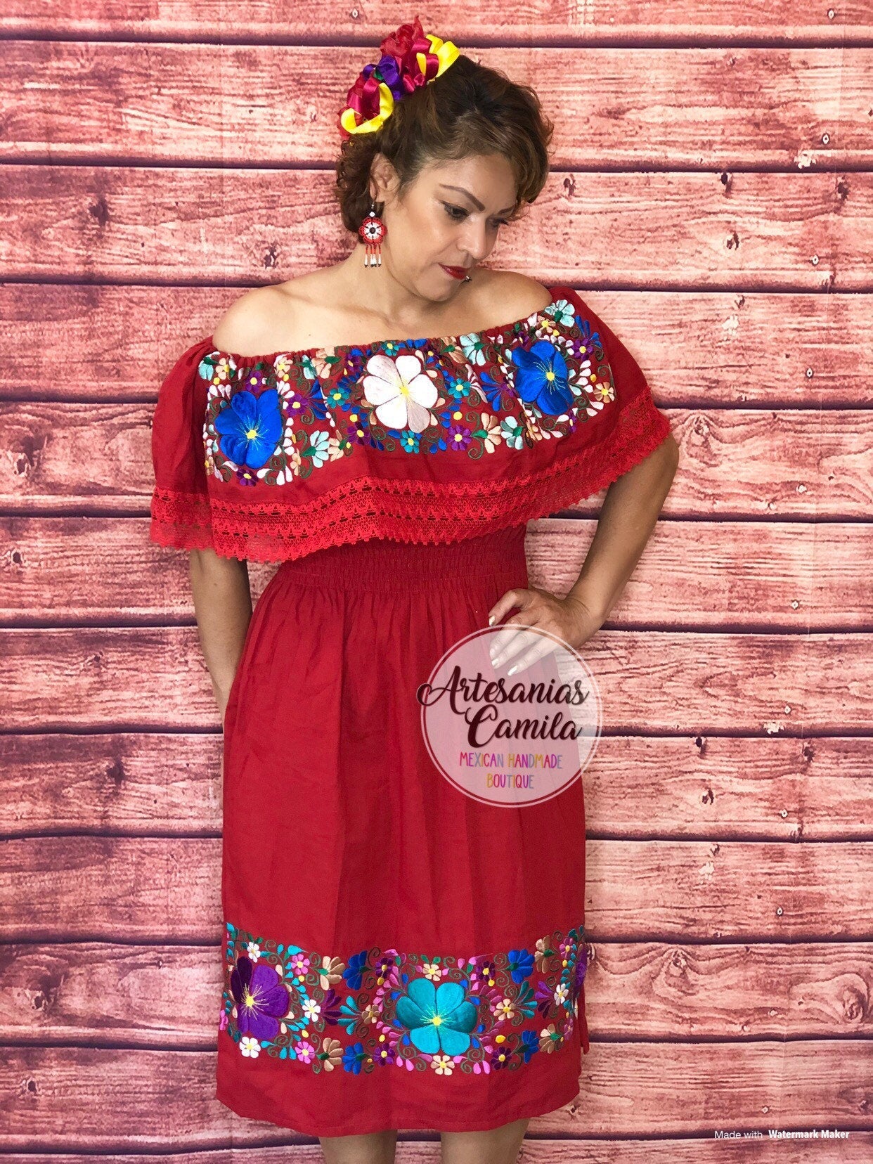 Mexican Dress- Fiesta dress-Large Off the Shoulders