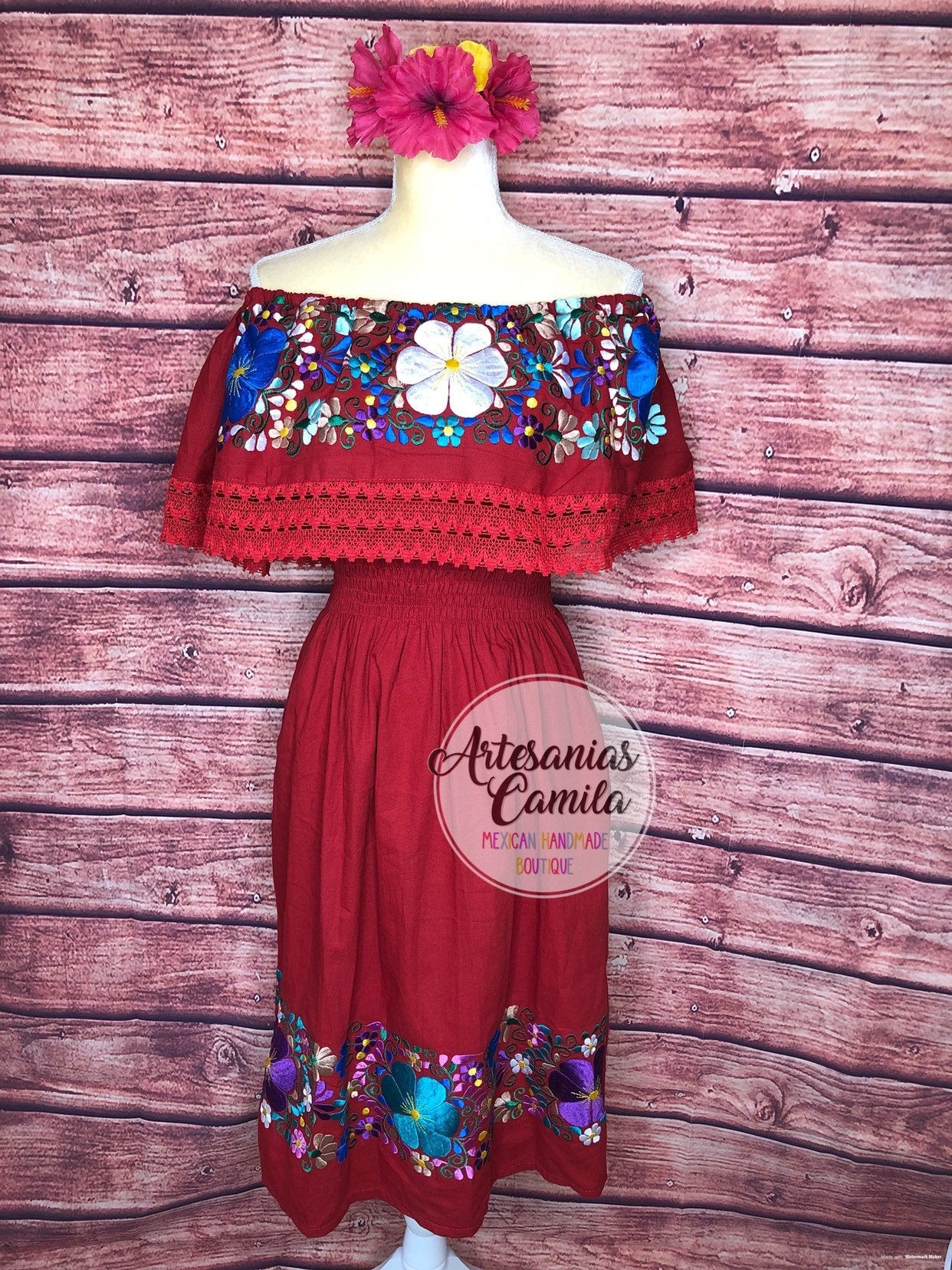 Mexican Dress- Fiesta dress-Large Off the Shoulders