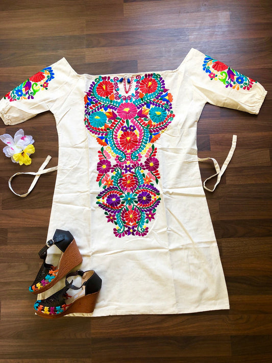 Mexican Dress- Fiesta Dress Embroidery- Small- Median- Floral Dress