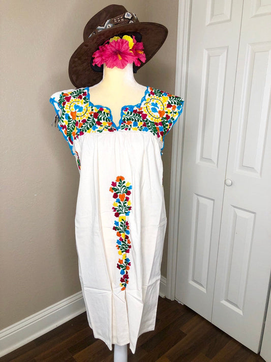 San Antonino Elegant Dress Mexican Embroidery Dresses- S-Xl