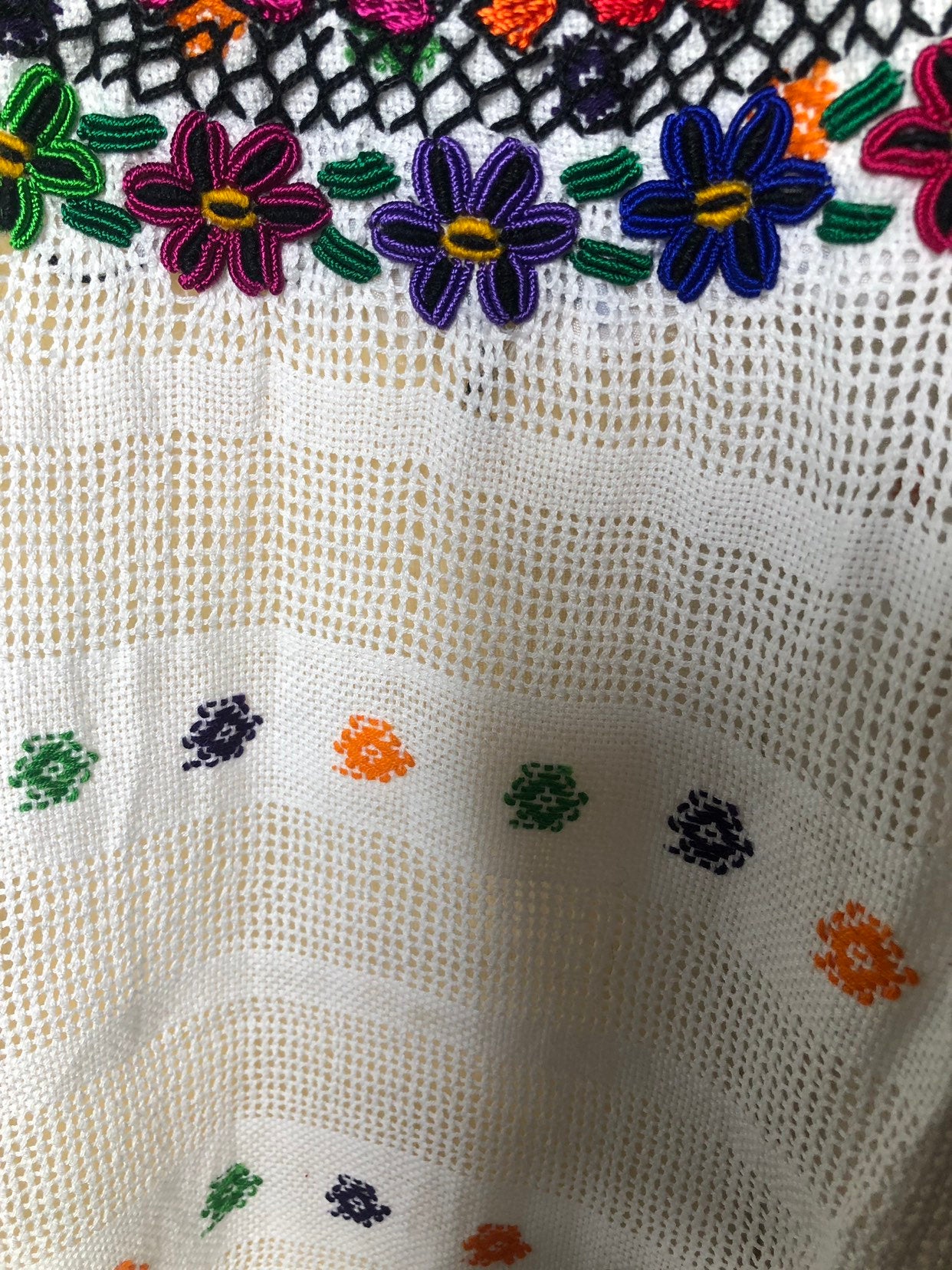 Handwoven Mexican Embroidery Huipil, White Embroidered Cape