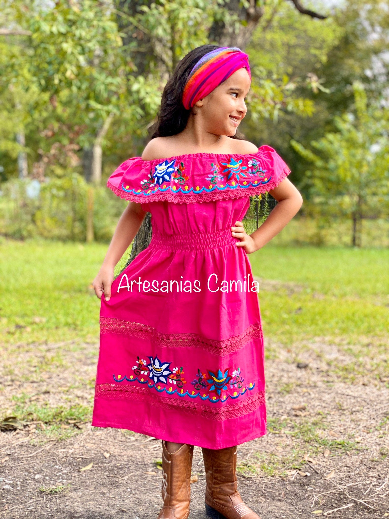 Girl's Toddler Mexican Fiesta Floral Embroidered Dress All SIzes Artesanias Camila Girl's Toddler Mexican Fiesta Floral Embroidered Dress All SIzes Artesanias Camila