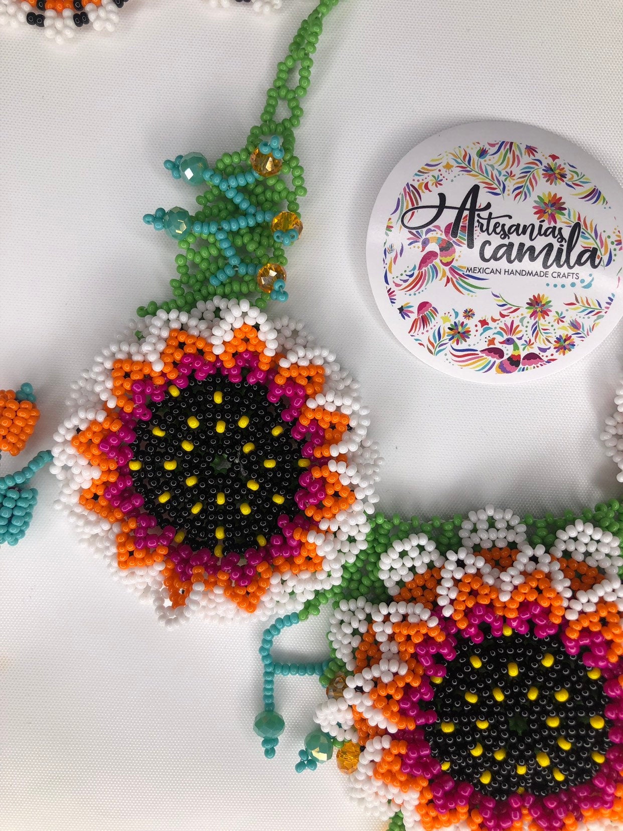 Mexican Huichol Jewelry Set- Colorful Floral Jewelry set Boho