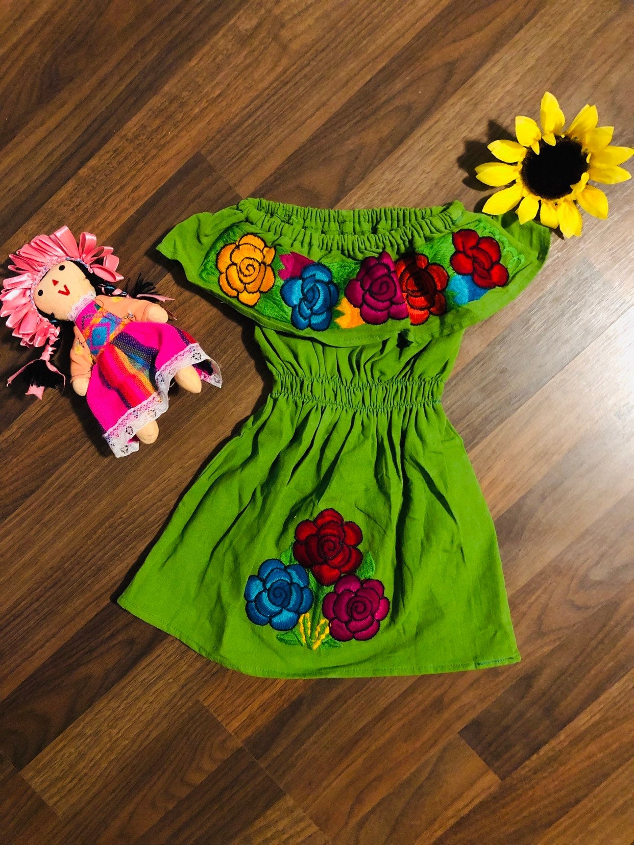 Toddler- Girls Mexican Embroidered Off the Shoulders Dress- Fiesta Girls Dress- Floral Dress All sizes