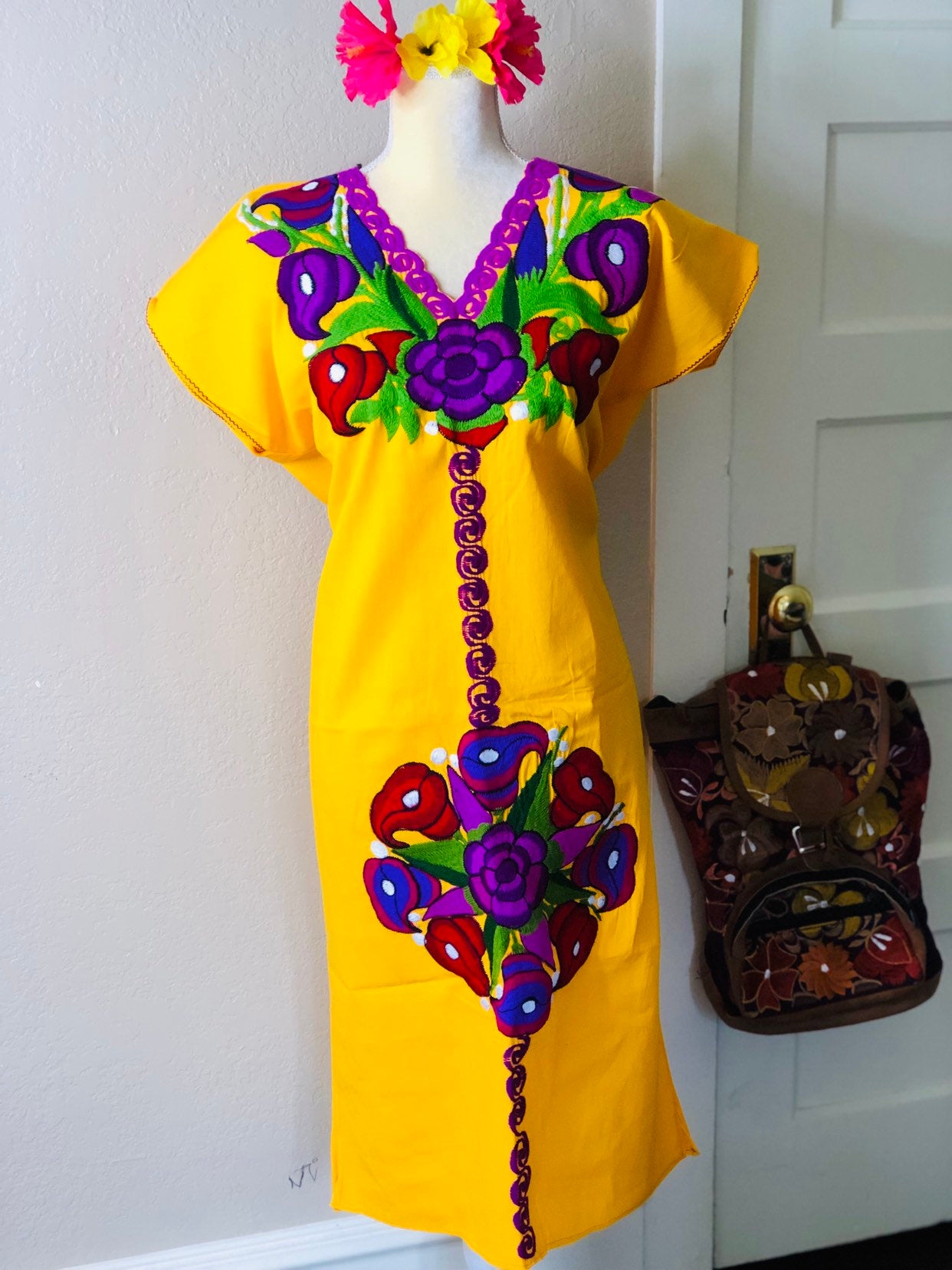 Mexican Floral Embroidered Dress- S-2x - Fiesta Floral Dress- Boho Fri Artesanias Camila Mexican Floral Embroidered Dress- S-2x - Fiesta Floral Dress- Boho Fri Artesanias Camila