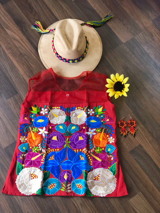 Mexican Embroidered Blouse- Fiesta Embroidery Blouse- Cinco de mayo top- SMALL -MEDIAN